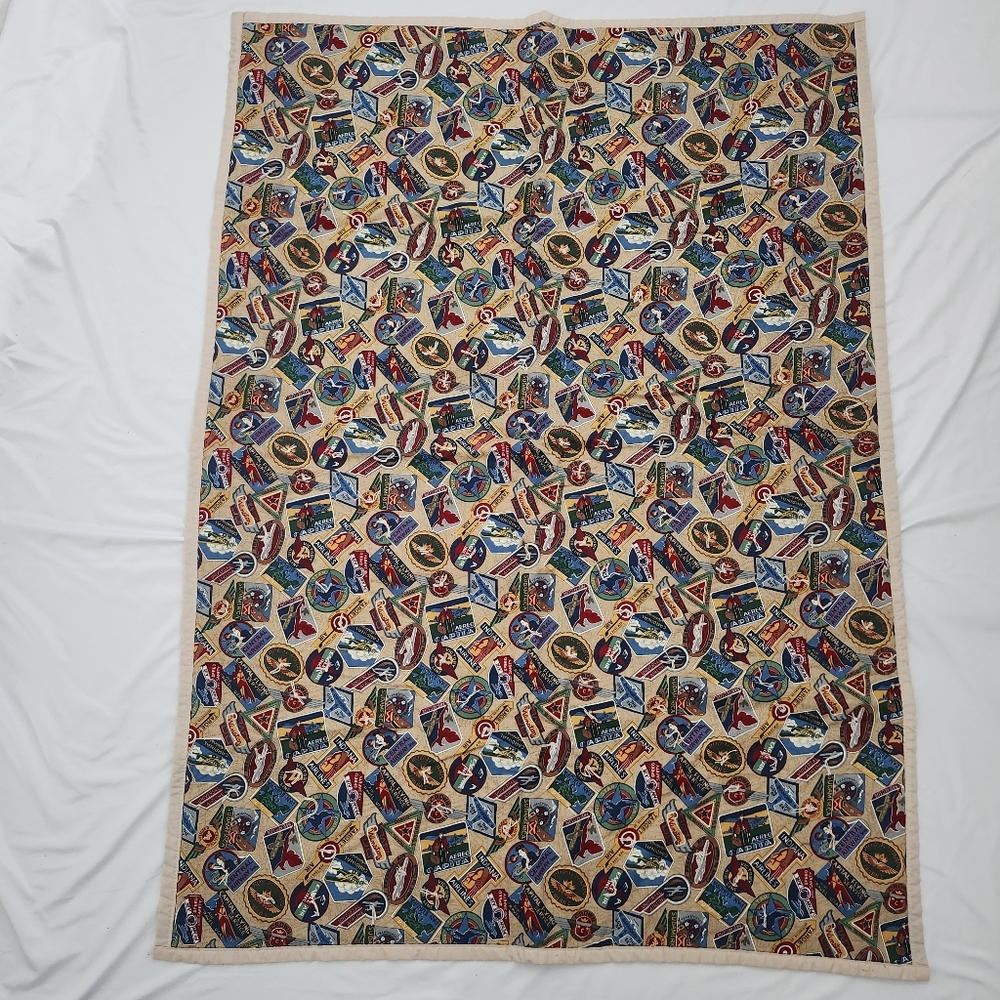 Vintage Handmade Boys Airplane Aviation Theme Travel‎ Print Blanket  55''x39''